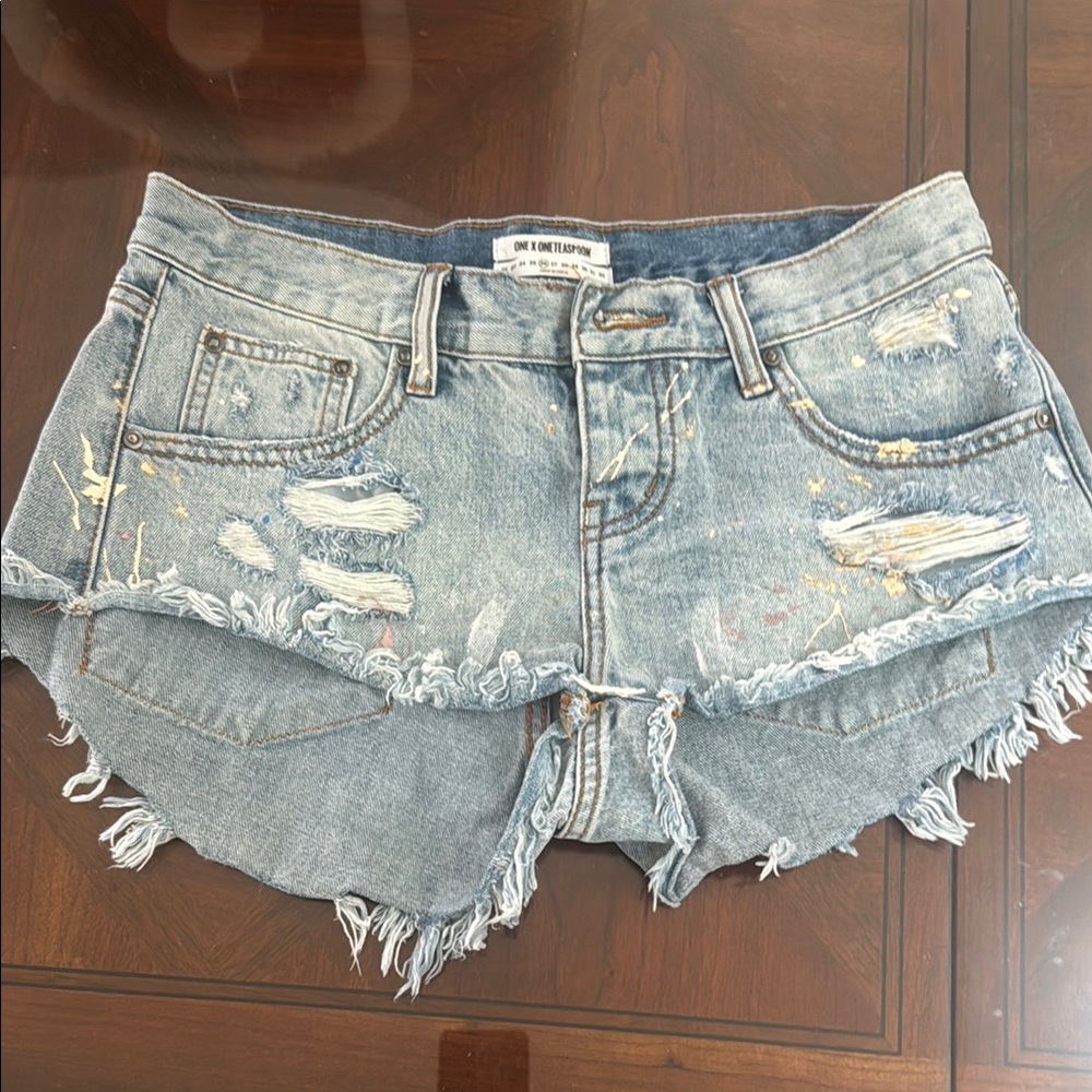 One Teaspoon Blue Jean Shorts Distressed Cutoff